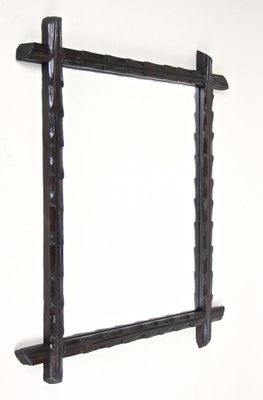 Rustic Hand Carved Wood & Brass Black Forest Wall Mirror, 1880s-TQA-1322097