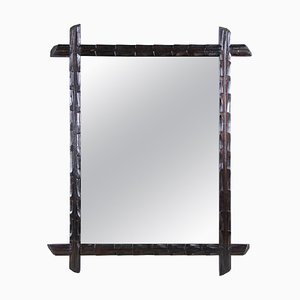 Rustic Hand Carved Wood & Brass Black Forest Wall Mirror, 1880s-TQA-1322097