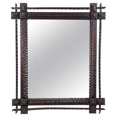 Rustic Hand CarvedTramp Art Wall Mirror, 1870s-TQA-1322177