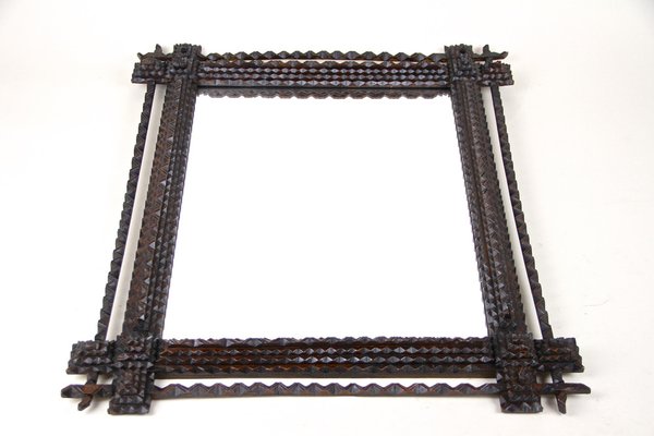 Rustic Hand CarvedTramp Art Wall Mirror, 1870s-TQA-1322177