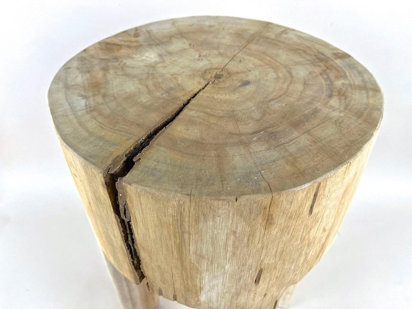 Rustic Handcarved Teak Wood Side Table in Bleached