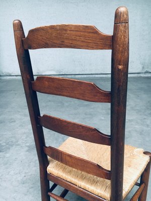 Rustic Ladder Back Oak and Rush Dining Chairs, 1960s, Set of 4-RQV-2033220