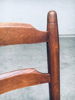 Rustic Ladder Back Oak and Rush Dining Chairs, 1960s, Set of 4-RQV-2033220