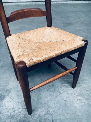 Rustic Ladder Back Oak and Rush Dining Chairs, 1960s, Set of 4-RQV-2033220