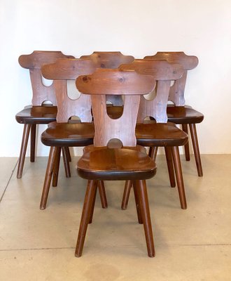 Rustic Pine Chairs, 1960s, Set of 6-NPC-1309306