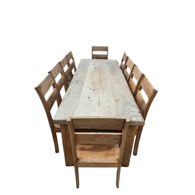 Rustic Solid Dining Table and Chairs, Rajasthan, India, Set of 11-TCS-1696467