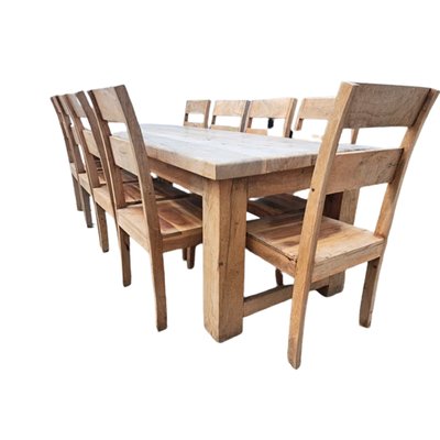 Rustic Solid Dining Table and Chairs, Rajasthan, India, Set of 11-TCS-1696467