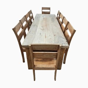 Rustic Solid Dining Table and Chairs, Rajasthan, India, Set of 11-TCS-1696467