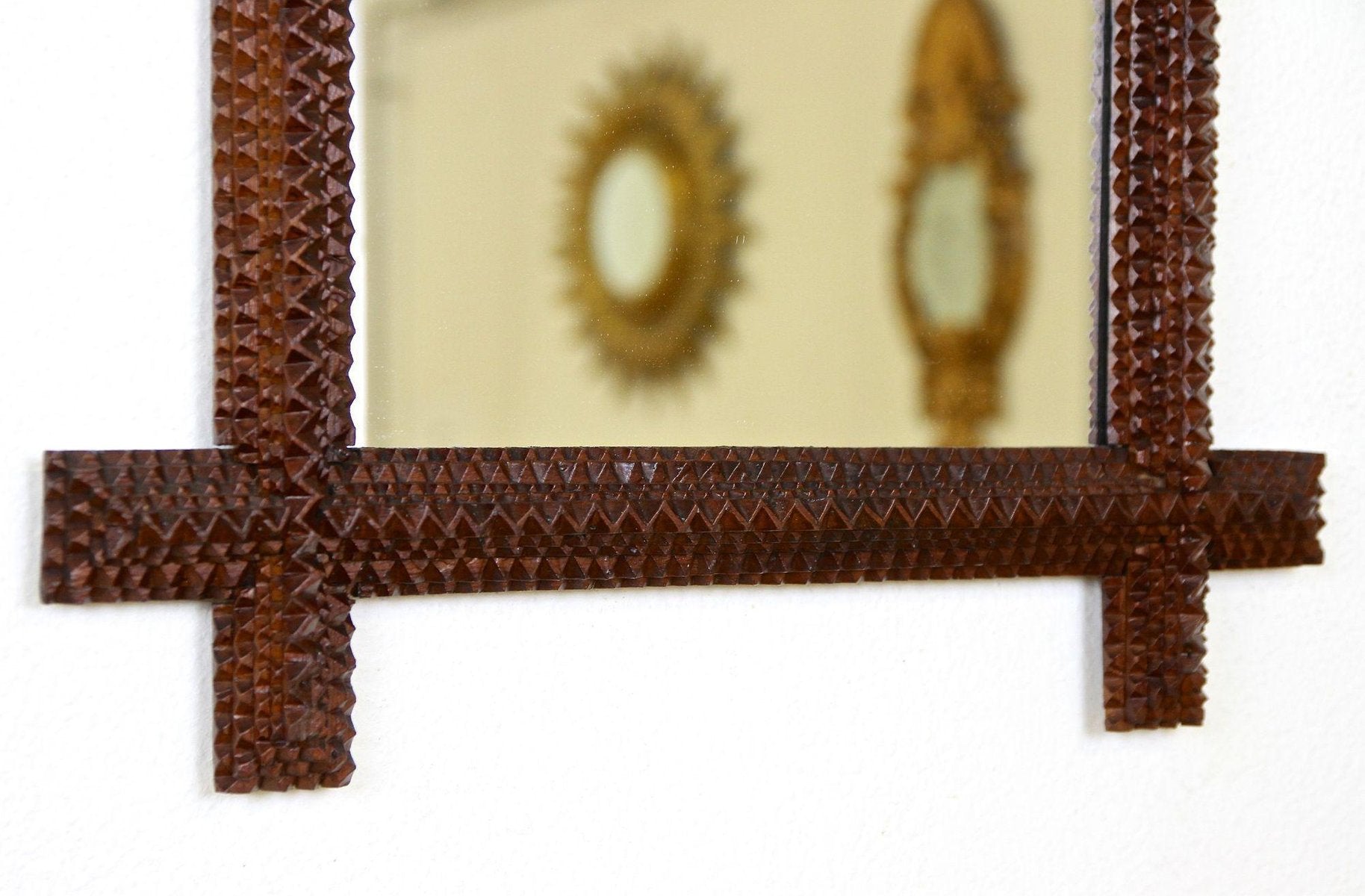 Rustic Tramp Art Wall Mirror with Chip Carvings, Austria, 1880s