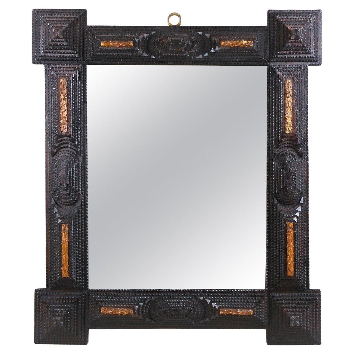 Rustic Tramp Art Wall Mirror with Spruce Branches, Austria, 1890s