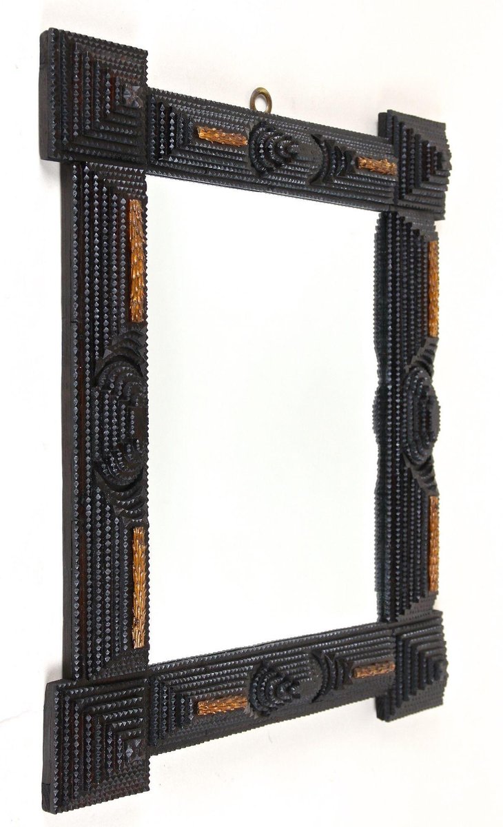 Rustic Tramp Art Wall Mirror with Spruce Branches, Austria, 1890s