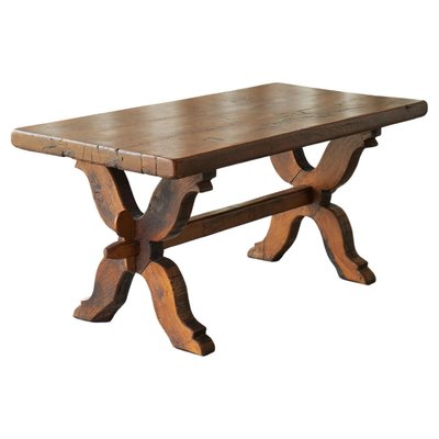 Rustic Trestle Coffee Table in Oak, Late 19th Century-FEW-2024192