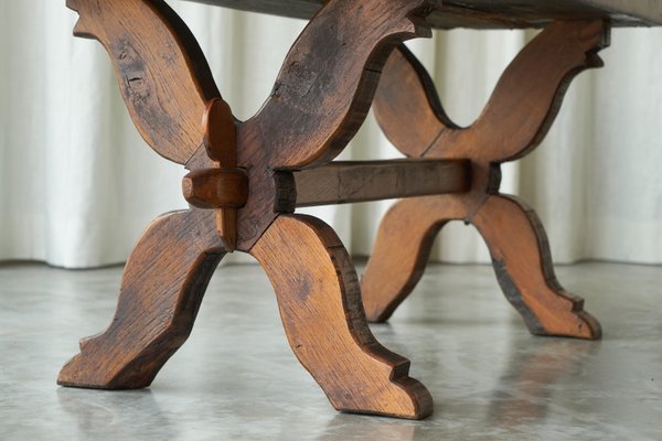 Rustic Trestle Coffee Table in Oak, Late 19th Century-FEW-2024192