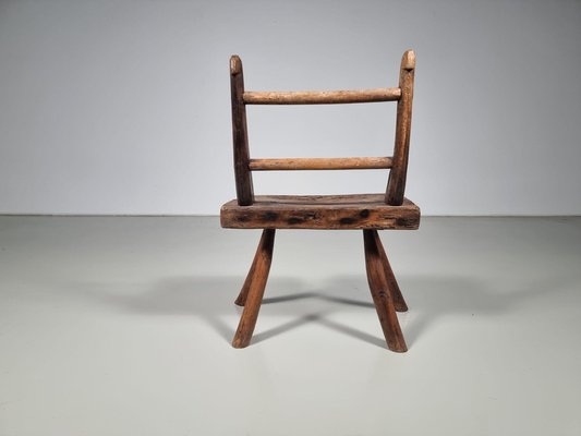 Rustic Wabi-Sabi Dark Hardwood Side Chair, 1920s-UJI-1446230