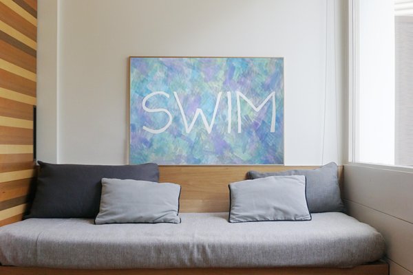 Ryan Rivadeneyra, Swim, Summer Fresh Painting on Paper, Typography in Purple, 2021-RWC-866914