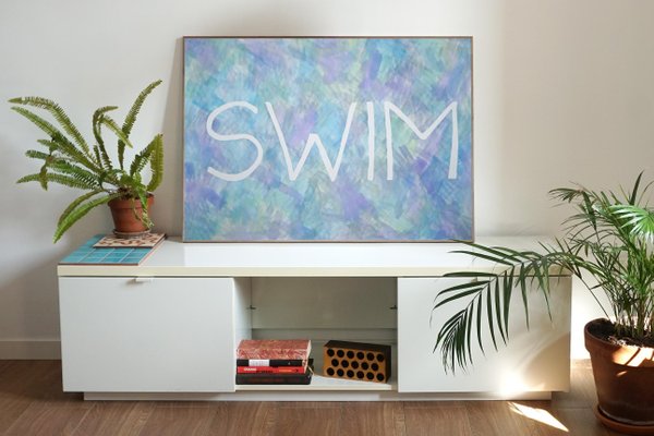 Ryan Rivadeneyra, Swim, Summer Fresh Painting on Paper, Typography in Purple, 2021-RWC-866914