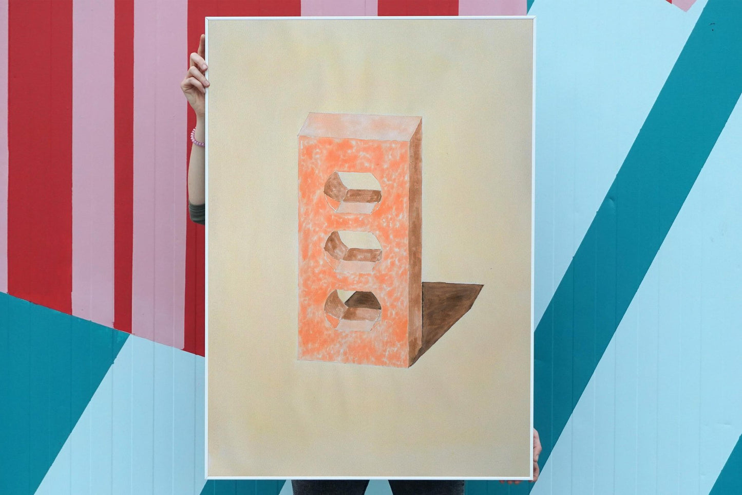 Ryan Rivadeneyra, Yellow and Orange Brick, Hand Painted Watercolor on Paper, Ink Drawing, 2020