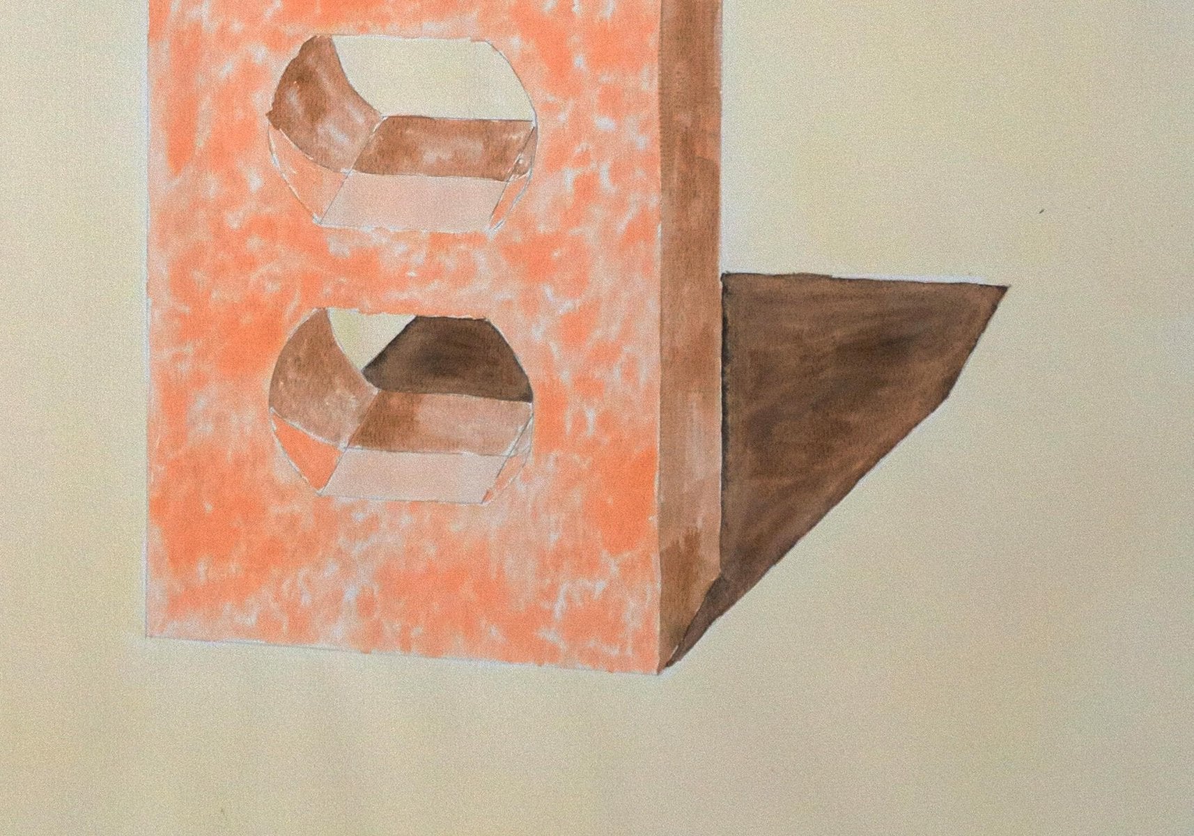 Ryan Rivadeneyra, Yellow and Orange Brick, Hand Painted Watercolor on Paper, Ink Drawing, 2020