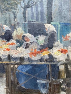 S. Christian Bjulf, Copenhagen Flower Market, 1940s, Oil on Canvas-CJU-2031366