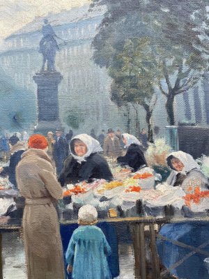 S. Christian Bjulf, Copenhagen Flower Market, 1940s, Oil on Canvas-CJU-2031366