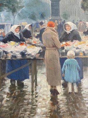 S. Christian Bjulf, Copenhagen Flower Market, 1940s, Oil on Canvas-CJU-2031366