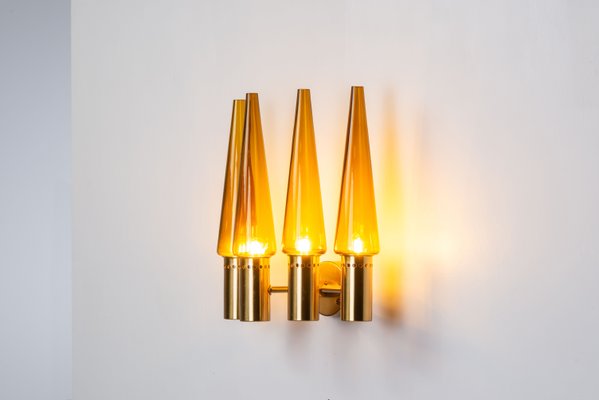 S1987/4 Wall Lamp in Brass with Orange Shades by Hans Agne Jakobsson, 1950s-NHX-2036264