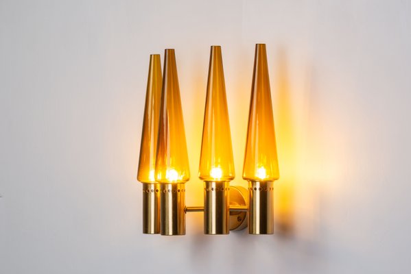 S1987/4 Wall Lamp in Brass with Orange Shades by Hans Agne Jakobsson, 1950s-NHX-2036264