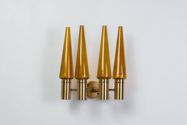 S1987/4 Wall Lamp in Brass with Orange Shades by Hans Agne Jakobsson, 1950s-NHX-2036264