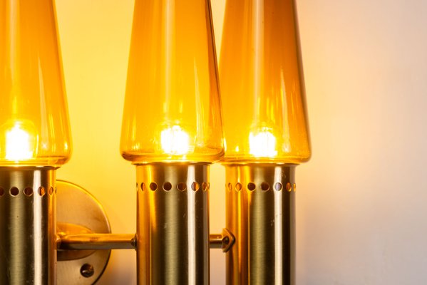 S1987/4 Wall Lamp in Brass with Orange Shades by Hans Agne Jakobsson, 1950s-NHX-2036264