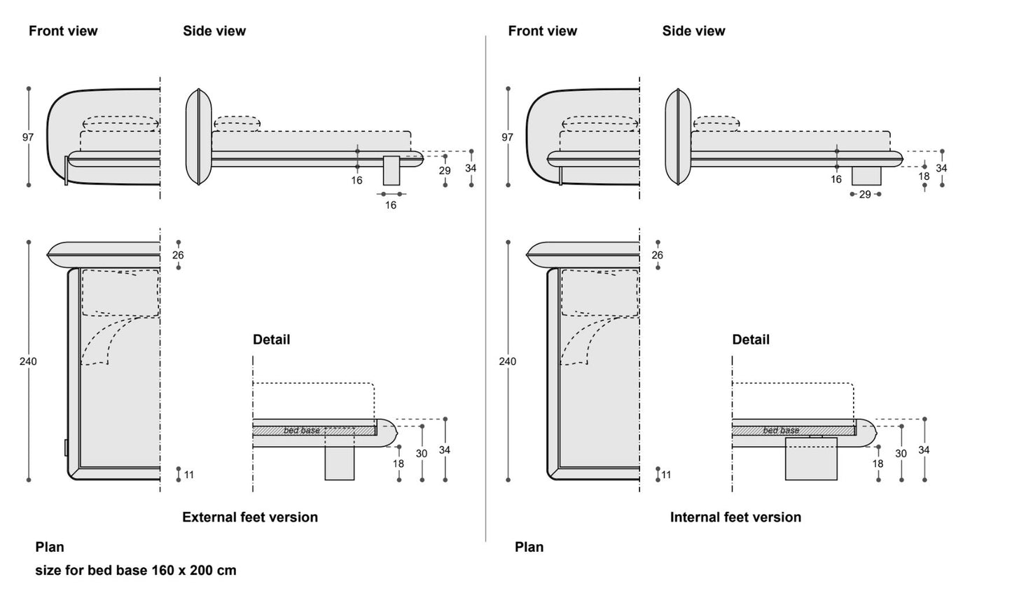 Wabi bed / Internal feet version