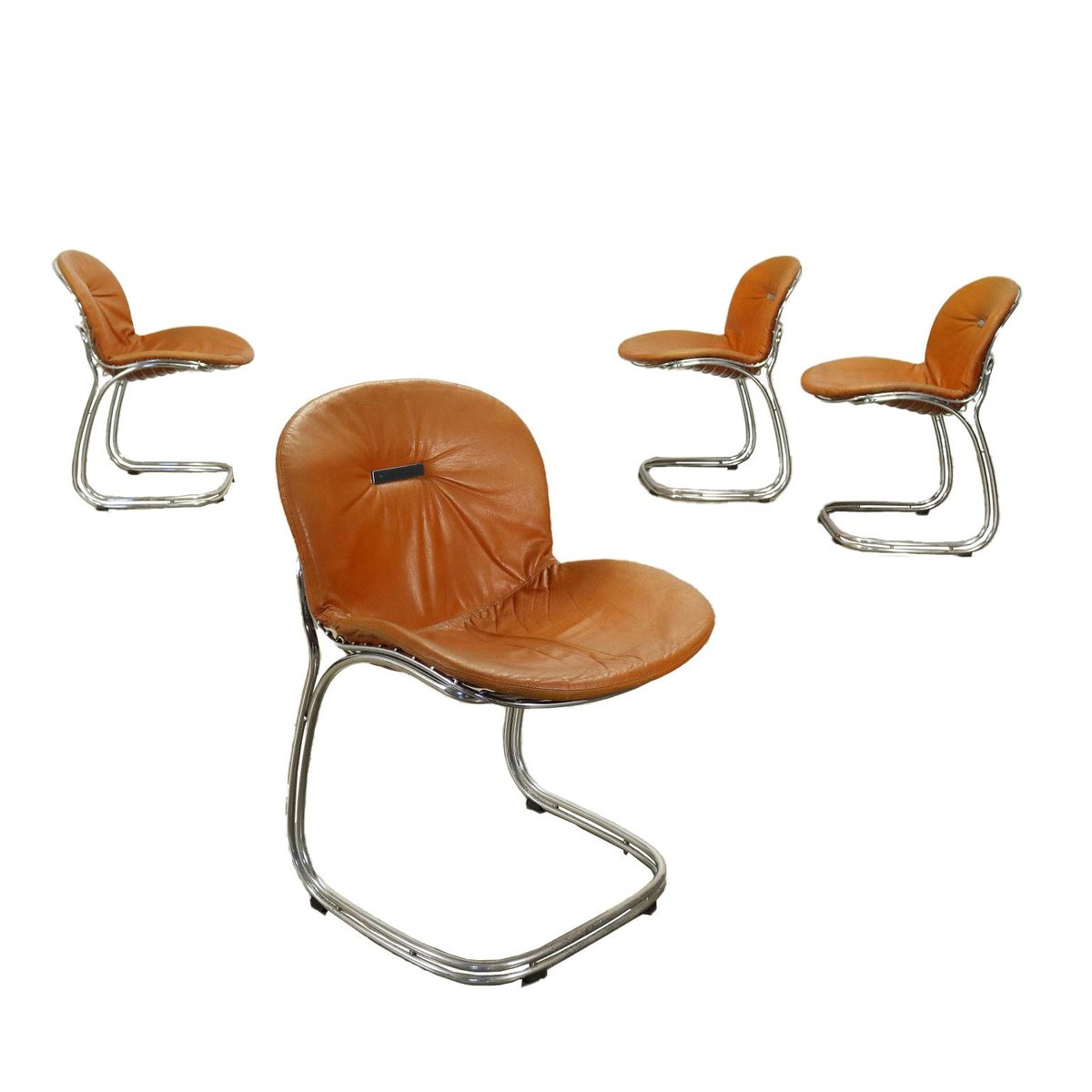 Sabrina Leather Chairs by Gastone Rinaldi for Rima, Italy, 1960s, Set of 4