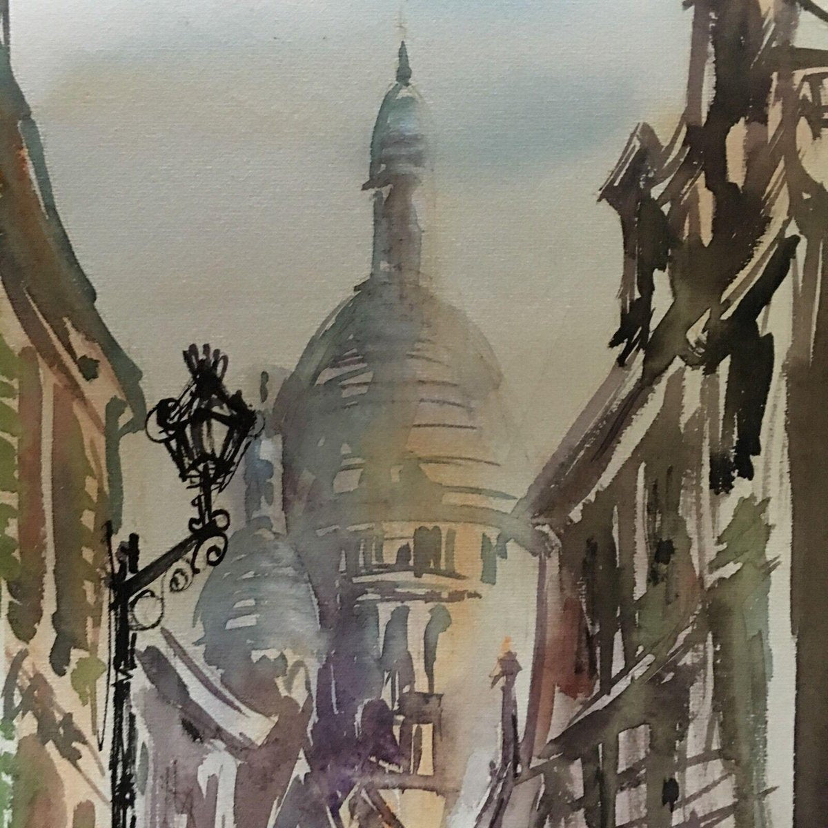 Sacre Coeur Paris La Rue S'Rustique, Watercolor