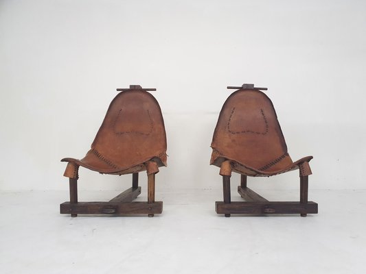 Saddle Leather Lounge Chairs, Brazil, 1960s, Set of 2-ZO-1393597