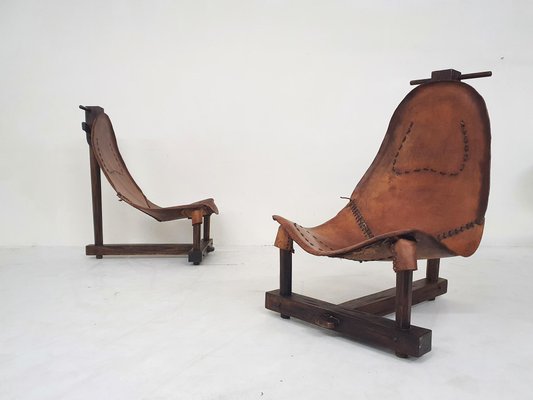 Saddle Leather Lounge Chairs, Brazil, 1960s, Set of 2-ZO-1393597