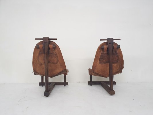 Saddle Leather Lounge Chairs, Brazil, 1960s, Set of 2-ZO-1393597