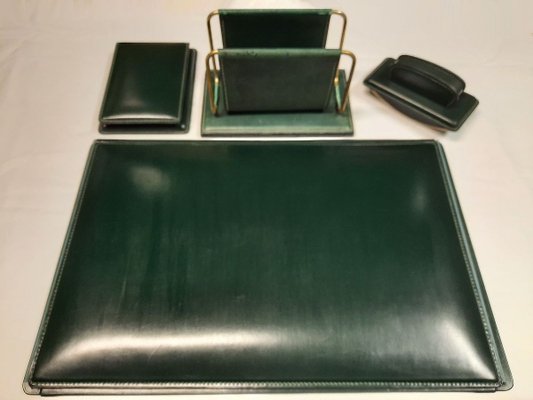 Saddle-Stitched Leather Model DLG Writing Set by Jacques Adnet, 1940s, Set of 4-AWH-825575