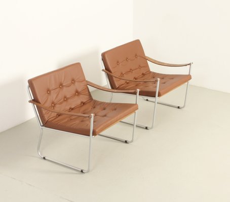 Safari Style Armchairs with Leather Strap Armrests, 1960s, Set of 2-UB-1806153