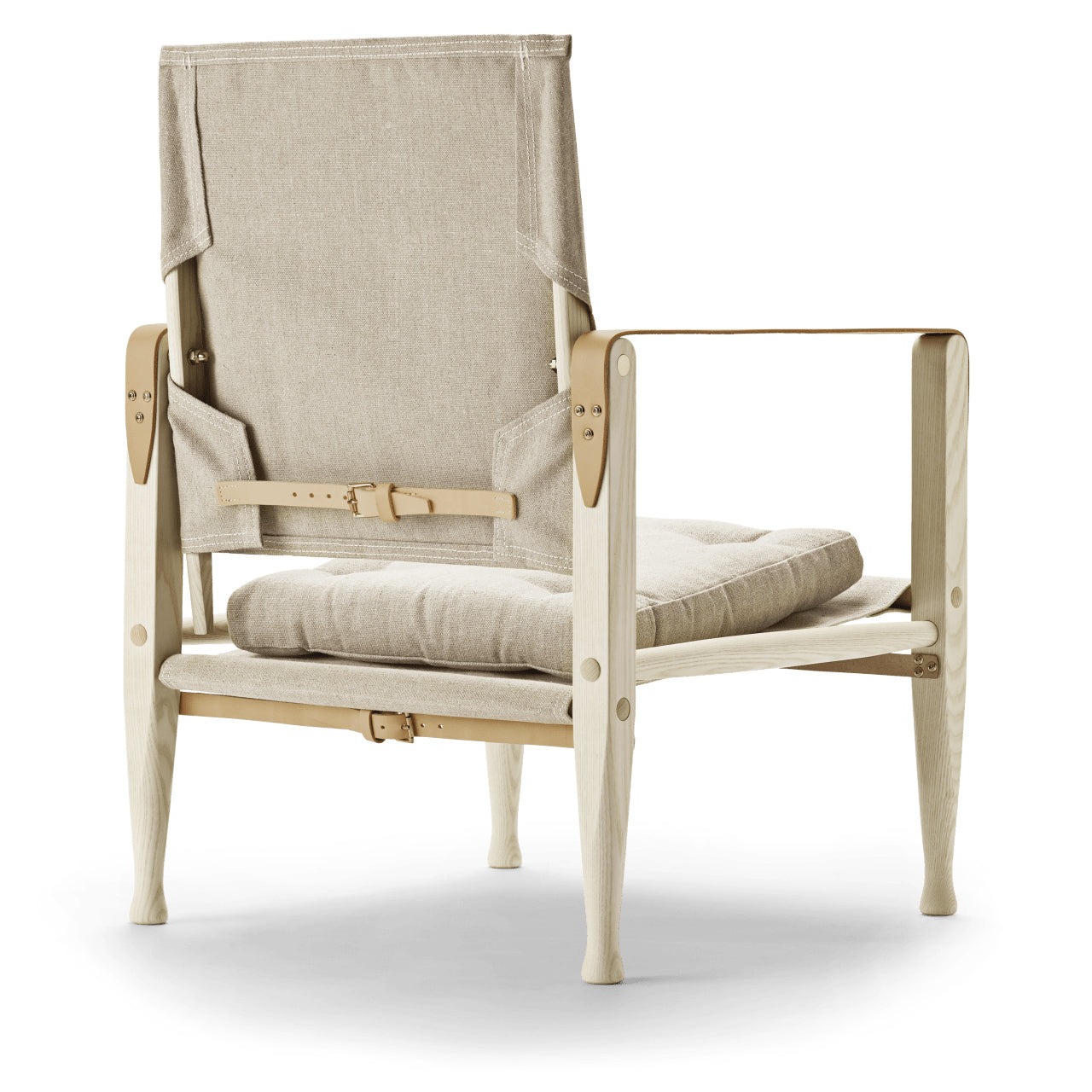 KK47000 | Safari Chair by Carl Hansen & Søn #White oiled ash / Canvas natural / Saddle leather