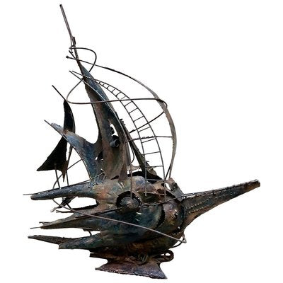 Sailboat Futurist, Copper Sculpture, A. Di Giovanni, Italy, 1950s-YUW-902806