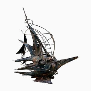 Sailboat Futurist, Copper Sculpture, A. Di Giovanni, Italy, 1950s-YUW-902806