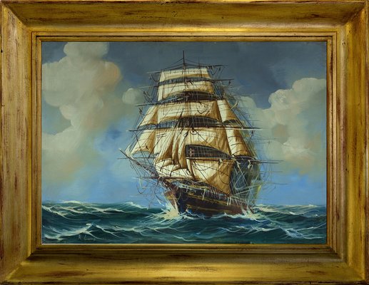 Sailing Ship, Neapolitan School, 1900s, Oil on Canvas, Framed-VHF-1189830