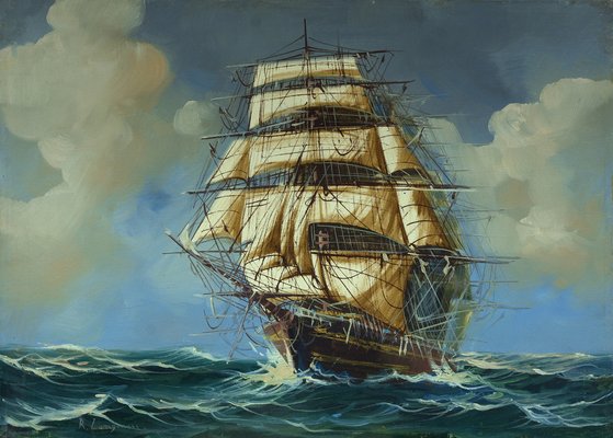 Sailing Ship, Neapolitan School, 1900s, Oil on Canvas, Framed-VHF-1189830