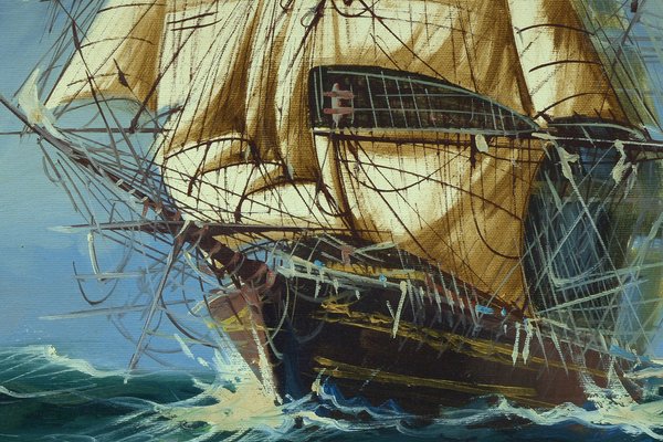 Sailing Ship, Neapolitan School, 1900s, Oil on Canvas, Framed-VHF-1189830