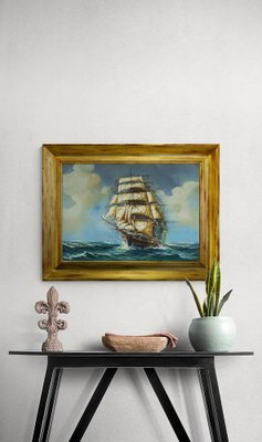 Sailing Ship, Neapolitan School, 1900s, Oil on Canvas, Framed-VHF-1189830