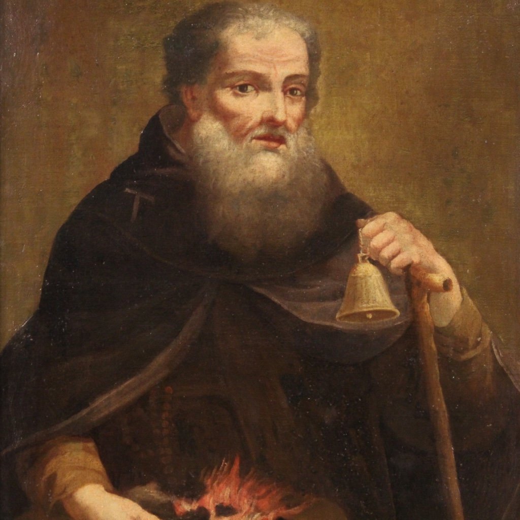 Saint Anthony the Abbot, 18th Century, Oil on Canvas, Framed