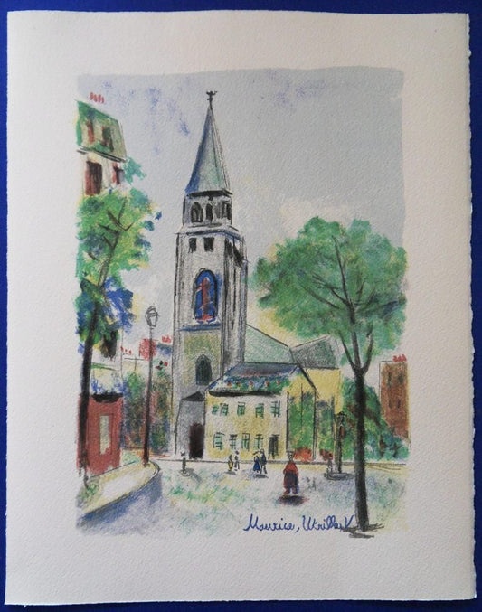 Saint Germain des Prés Original Lithograph by Maurice Utrillo