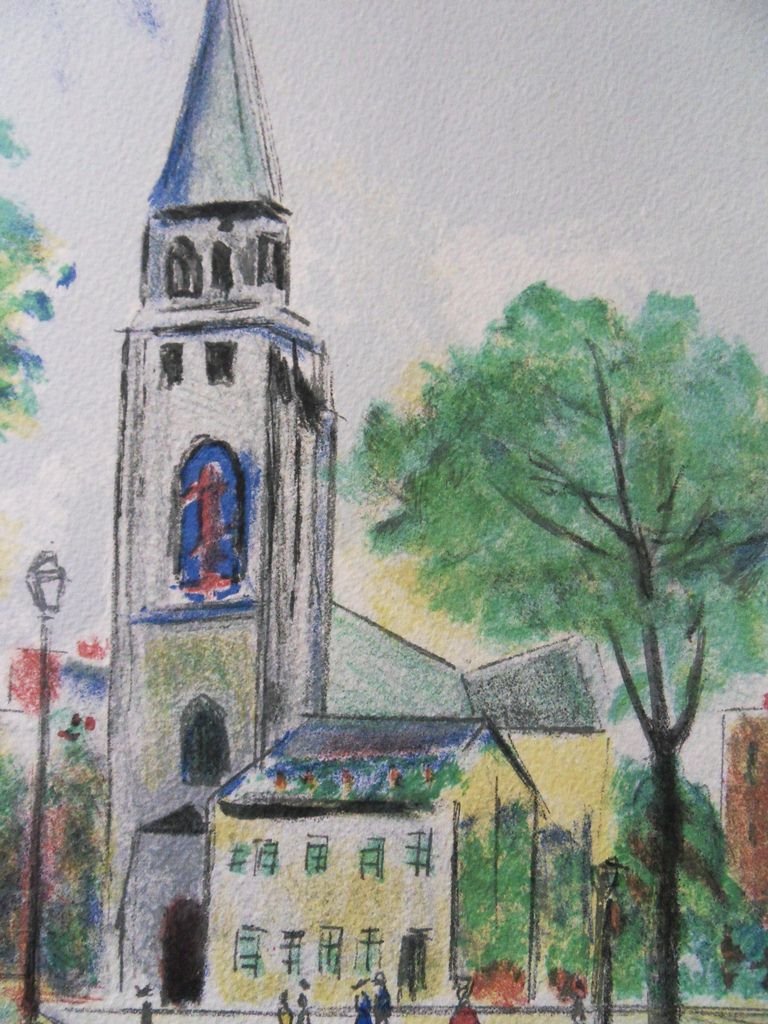 Saint Germain des Prés Original Lithograph by Maurice Utrillo