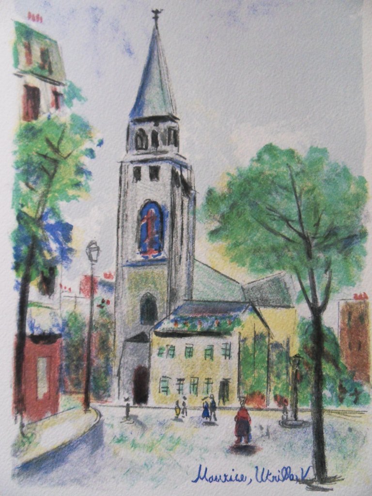 Saint Germain des Prés Original Lithograph by Maurice Utrillo