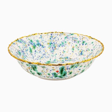 Salad Bowl Large Craquelé Edge Blue Marble