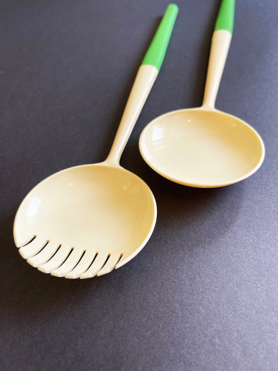 Salad Spoon & Fork by Gino Colombini for Kartell Samco, Milan, Italy, 1958, Set of 2